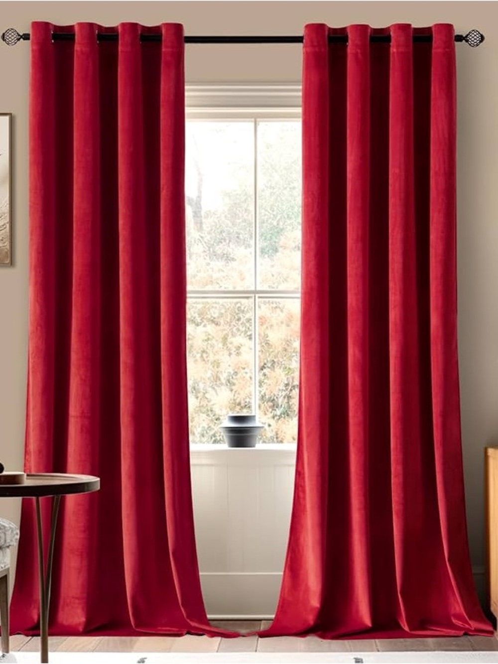 Red Velvet Blackout Grommet Curtain Panels 84inch